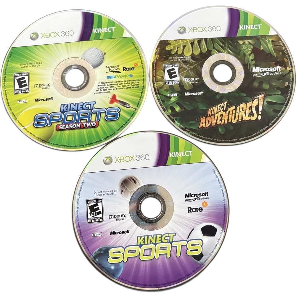 Xbox 360 Kinect Game Kids Lot: Kinect Sports Season Two, Adventures Discs Only
